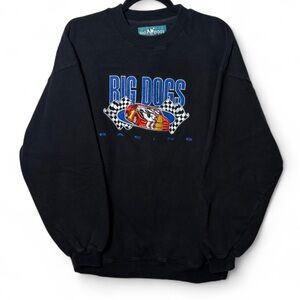 Vintage Big Dogs Racing Sweatshirt Black Crewneck Size Large Y2K Streetwear